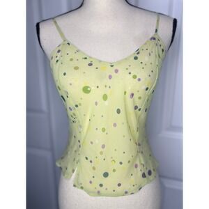 Vintage Y2K Victorias Secret Camisole Small Green Polka Dot Sheer Chiffon Top